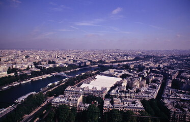 Aerial view of Paris and the seine river from Eiffel Tower during 1990s