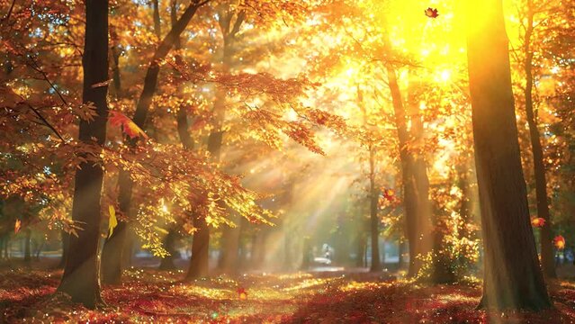 Explore the enchanting allure of an autumn forest during the day with this mesmerizing 4k looping video background.