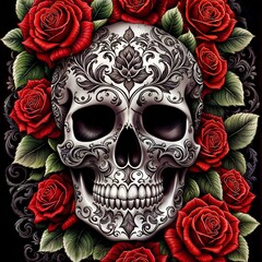 Skull with red roses 