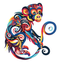 Paper Cut Style of colorful monkey on transparent background