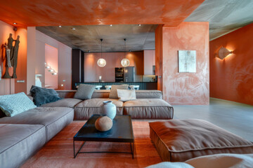 Modern Scandinavian Coral Modern style house interior and living room Vintage Accents.