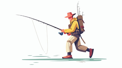 Fly-fishing on white background flat vector 