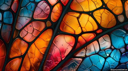 A colorful leaf with a lot of detail and a lot of different colors. The leaf is made of glass and has a lot of texture
