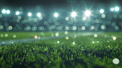 Football field with green grass and lights abstract football or football background illustration background advertising background advertising background 3d background - obrazy, fototapety, plakaty
