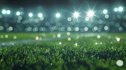 Poster Im Rahmen Football field with green grass and lights abstract football or football background illustration background advertising background advertising background 3d background © atitaph