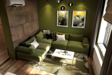 Modern Scandinavian Olive Green Modern style apartment interior and living room Dynamic Spaces.