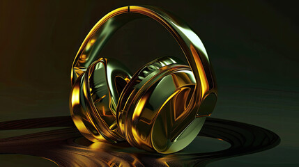 gold headphones from bliss emerald, in the style of rendered in unreal engine, futuristic realism