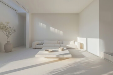 Fototapeta na wymiar Modern Scandinavian White Minimalist style house interior and living room Biophilic Design.