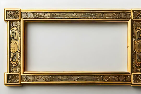 gold picture frame on the wall frame, gold, picture, antique, photo, golden, border, vintage, art, decoration, blank, empty, old, wood, painting, design, framework, gallery, image ,Ai generated 