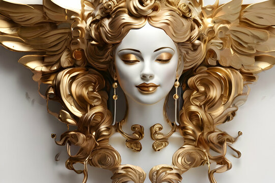 venetian carnival mask. , angel, asia, ancient, vintage, child, thailand, culture, architecture, gold, woman, face, art, statue 
, Ai generated, 