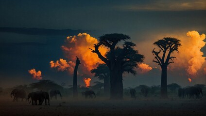 sunset in the forest