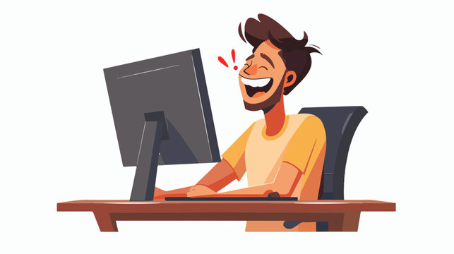 Illustration of a man laughing at computer 
