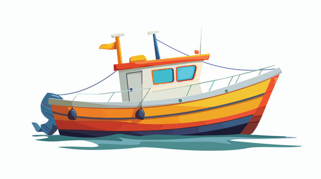 Illustration of isolated cartoon colorful boat on white