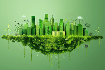 Green city reflection design concept vector, concept of going green and saving the planet with buildings and nature paper art style.