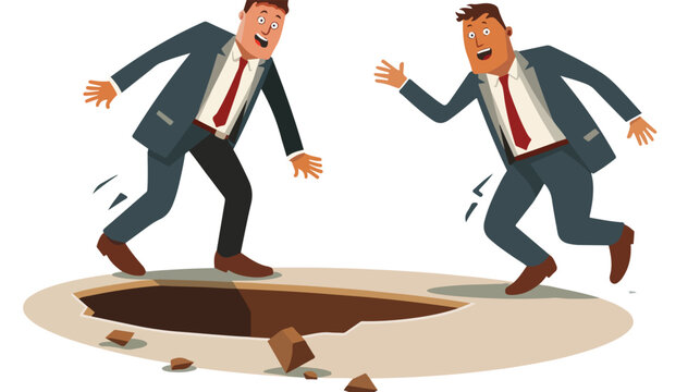 Image of a businessman who is about to fall into a hole