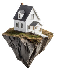 Illustration of a house on a rock isolated on a transparent background
