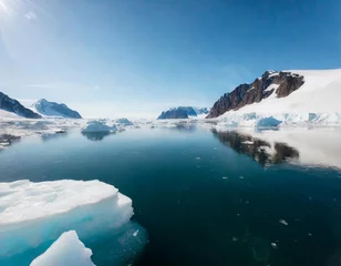 Fotobehang Melting of ice floes and icebergs in the waters of the Northern Arctic. Climate crisis, disaster concept. glaciers melted by global warming © Kimbery