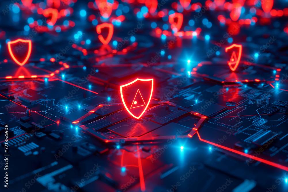 Poster with data protection and antivirus biometric verification and facial recognition web security concep