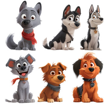Set of dogs on transparent background