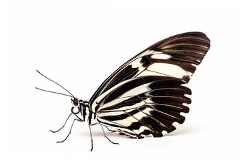 Beautiful Zebra Longwing butterfly isolated on a white background. Side view