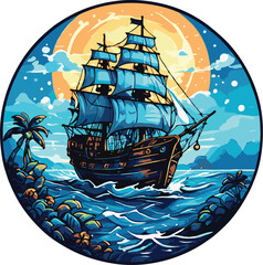 Adobe Illustrator Artwork Of a Pirates Ship In The Ocean For T Shirt Design