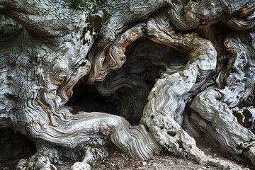 : The nooks and crannies of a gnarled, twisted tree trunk