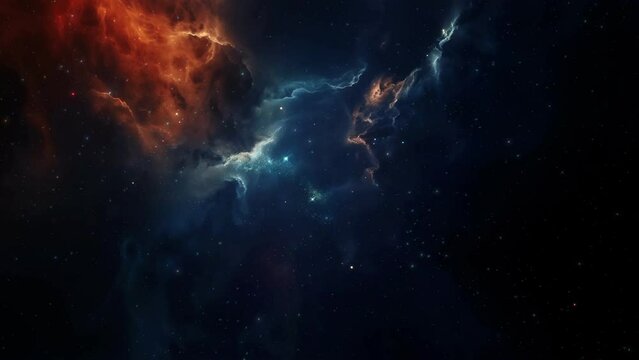 Blue Orange Deep Space Galaxy Nebula. Cinematic celestial background depicting astrology and space exploration. Cosmic fictional 3D animation backdrop.