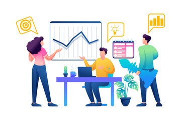 Creating and developing a business idea by a creative team. Flat 2D Web design