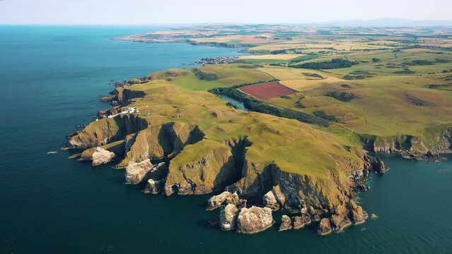 St Abbs Head Aerial View: Cliffs and Seascape on Scotland Coast, United Kingdom.