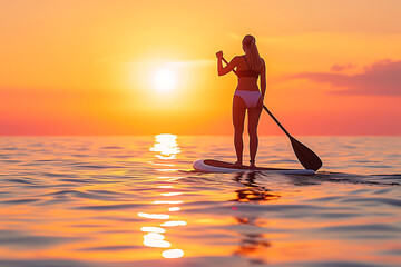 woman paddle boarding by the sunset at sunset in the  488c4687-037f-4af4-979c-e62dace32b1c 2