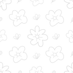 Vintage floral seamless pattern on white background. Simple hand drawn floral textile pattern vector.