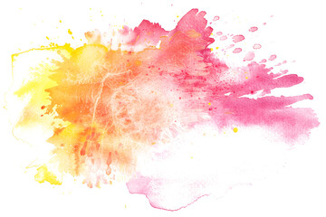 Pink and yellow watercolor painted blend on white background. - obrazy, fototapety, plakaty