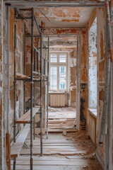 Fototapeta na wymiar Stripped Interior Hallway Awaiting Renovation