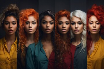 Fototapeta premium Portrait of diverse group of beautiful women with natural beauty and glowing smooth skin