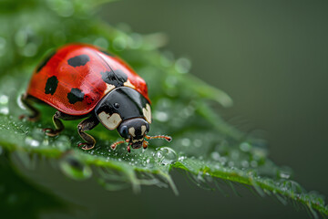 Fototapeta premium Close-up of a ladybug on a green leaf