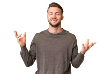 Fototapeta premium Young handsome caucasian man over isolated chroma key background smiling a lot