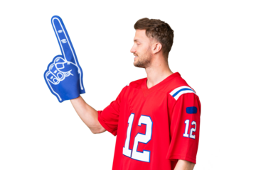 Young caucasian sports fan man over isolated chroma key background with happy expression