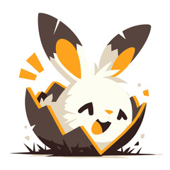 Easter basket with eggs and bunny decorated with flowers. Happy easter