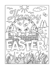 "Happy Easter!" holiday greeting coloring page, sign, poster, banner
