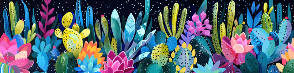 Abstract background with cactuses and flowers