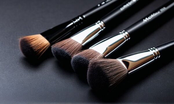 Makeup brushes on black background. Makeup tools.