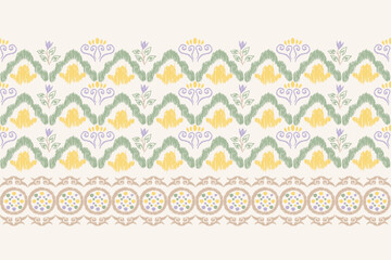 Ikat floral paisley embroidery on a blue background.Ikat ethnic oriental pattern traditional.Aztec style abstract vector.design for texture,fabric,clothing,wrapping,decoration,sarong,scarf