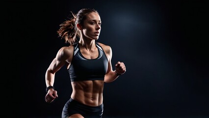 attractive athlete running over black background