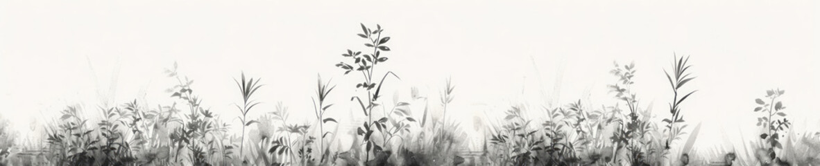 Naklejka premium A drawing of bushes with tall grass on a white background, a motion blur panorama, and mysterious backdrops.