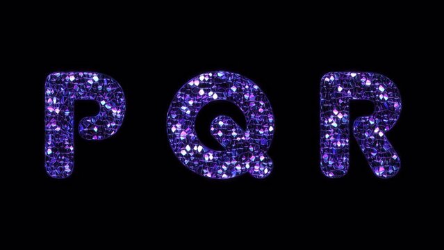 Animated letters "P Q R" with crystal effect , transparent background with alpha channel