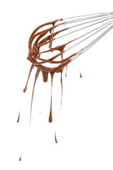 Obraz na płótnie Canvas Whisk with chocolate cream on white background