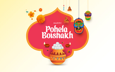 Bengali New Year, Pohela Boishakh Greeting, Nabo Borsho Background Design Vector Illustration - obrazy, fototapety, plakaty