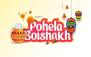Bengali New Year Background Design, Pohela Boishakh Typography Greeting, Nabo Borsho Background Design Vector Illustration - obrazy, fototapety, plakaty