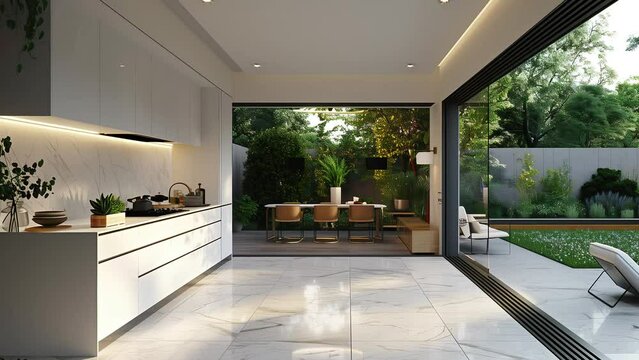 A high-end contemporary kitchen with zooming in effect