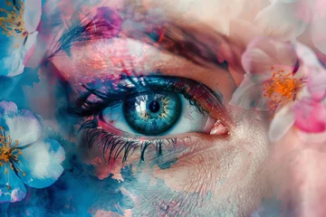 Tuinposter watercolor, abstract, paint, flowers, and eyes. © Muhammad